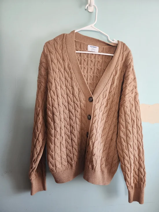 Old Navy Women's Cable Knit V-Neck Cardigan - Camel M TALL - Picture 1 of 3